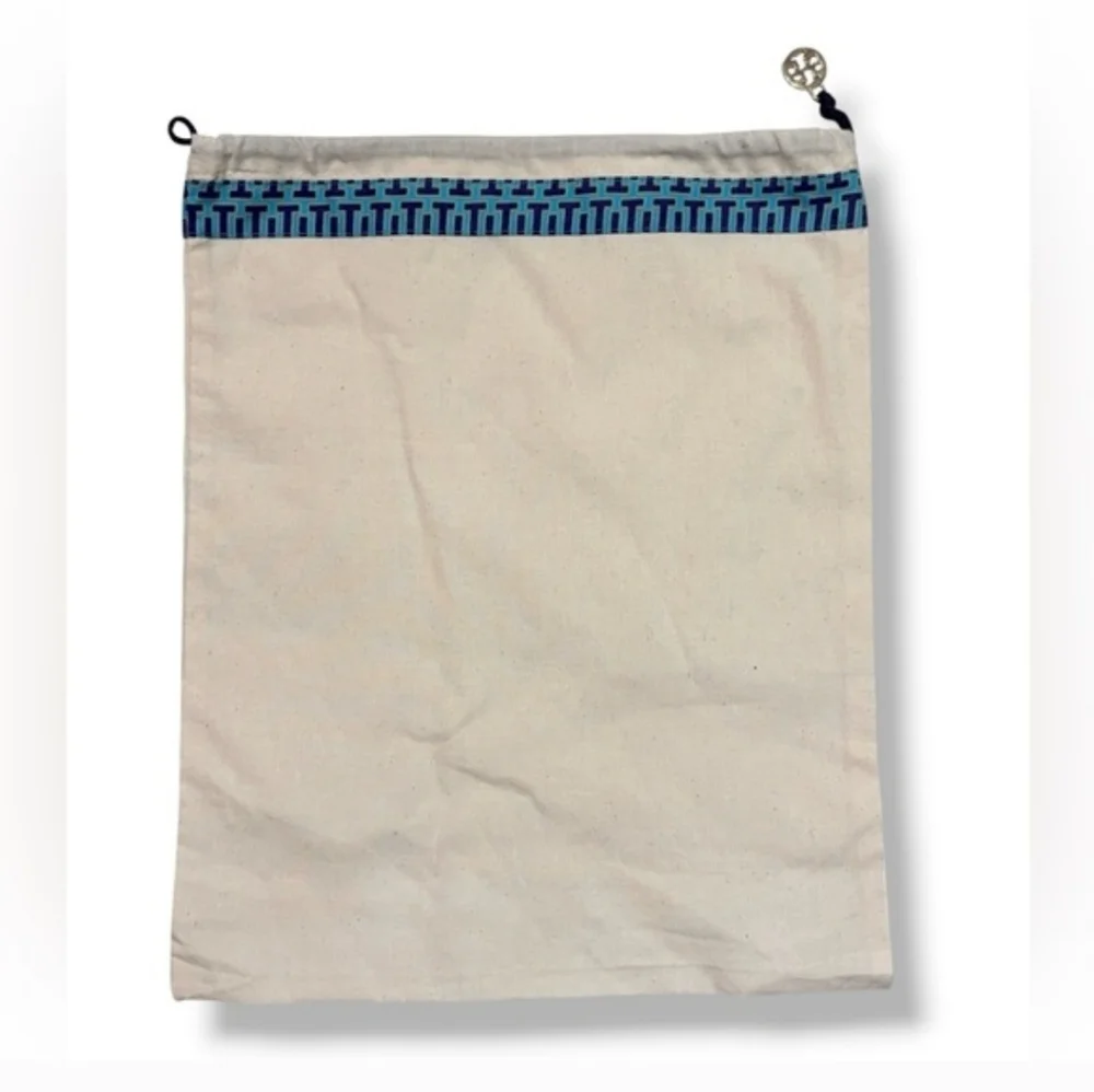 TORY BURCH Cotton Canvas Drawstring Dust Bags Blue “T” Trim Set of Two
